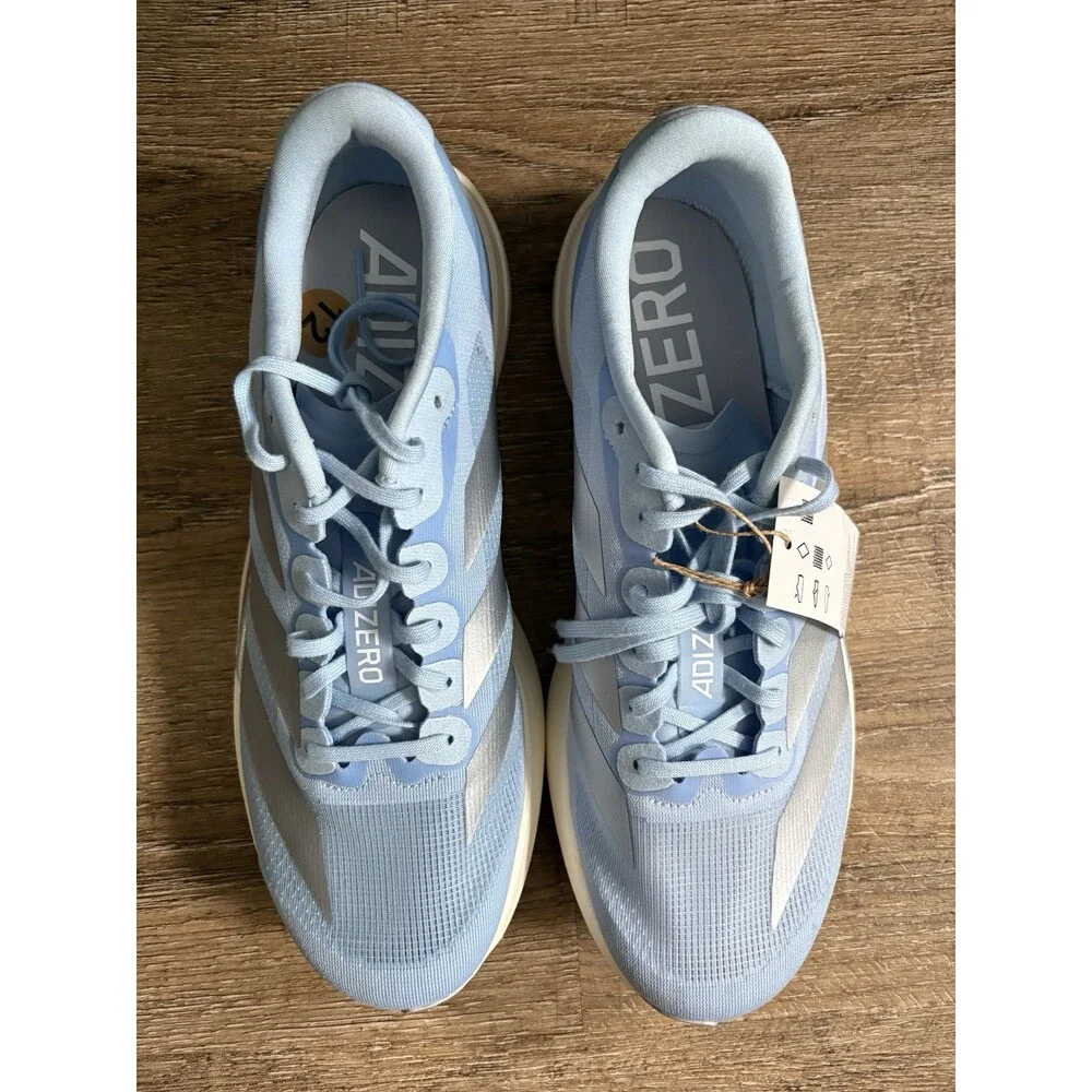 Adidas Adizero Evo SL Running Shoe Glow Blue Silver Womens Sz 12 JS4453